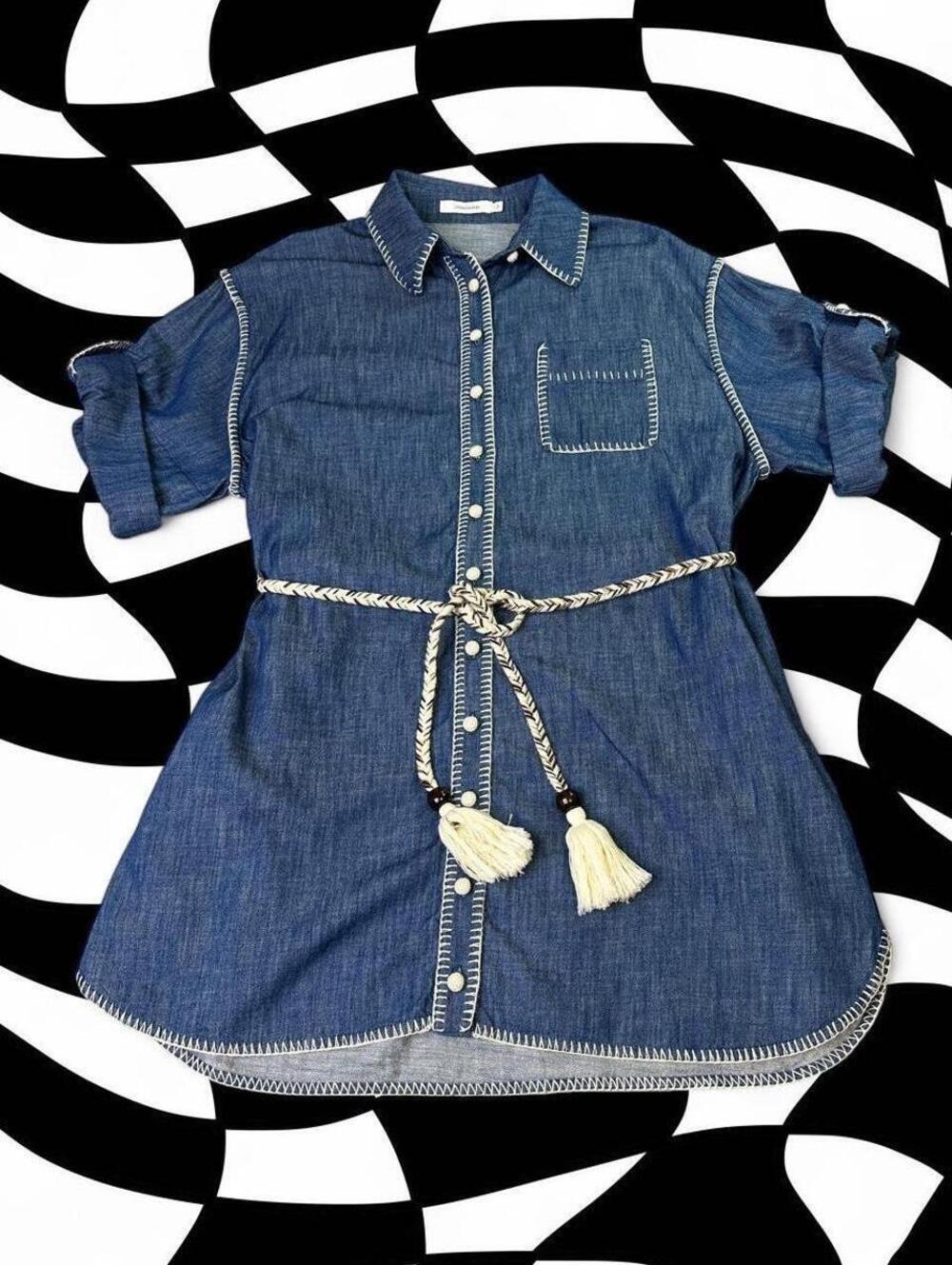 Zimmermann Blanket Stitch Denim Mini Shirtdress